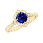 3/4 CT Vintage Created Blue Sapphire and Diamond Engagement Ring Lab Created Blue Sapphire - ( AAAA ) - Quality - Rosec Jewels