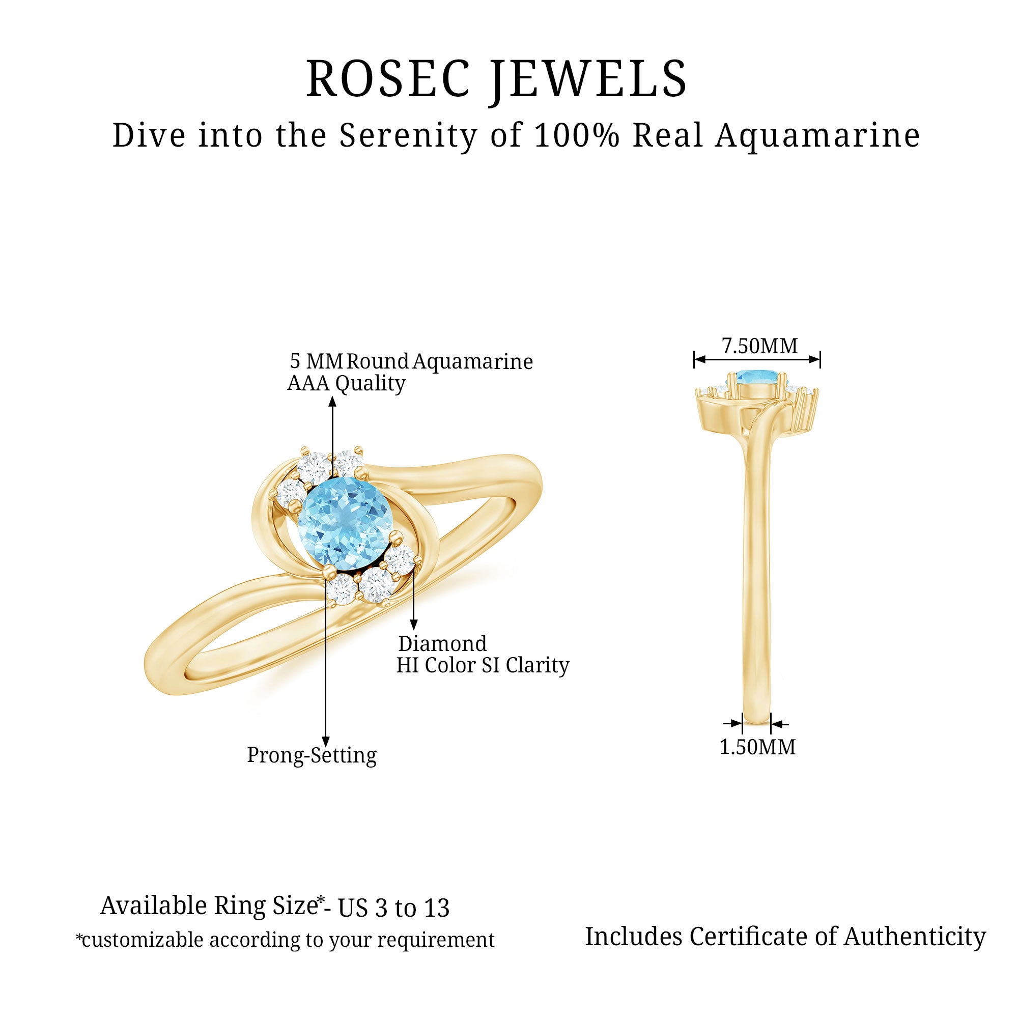 Aquamarine and Diamond Bypass Promise Ring Aquamarine - ( AAA ) - Quality - Rosec Jewels