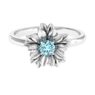 1/4 CT Round Cut Real Aquamarine and Gold Flower Ring Aquamarine - ( AAA ) - Quality - Rosec Jewels