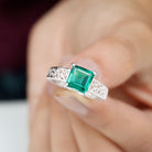 Princess Cut Lab Grown Emerald Filigree Ring with Surprise Diamond Lab Created Emerald - ( AAAA ) - Quality - Rosec Jewels