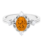 Oval Citrine Cocktail Ring with Diamond Citrine - ( AAA ) - Quality - Rosec Jewels