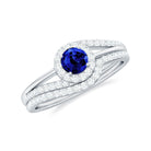 Minimal Created Blue Sapphire Engagement Ring with Diamond Enhancer Lab Created Blue Sapphire - ( AAAA ) - Quality - Rosec Jewels