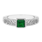 Princess Cut Lab Grown Emerald Solitaire Filigree Engagement Ring Lab Created Emerald - ( AAAA ) - Quality - Rosec Jewels