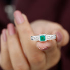 Princess Cut Lab Grown Emerald Solitaire Filigree Engagement Ring Lab Created Emerald - ( AAAA ) - Quality - Rosec Jewels