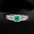 Princess Cut Lab Grown Emerald Solitaire Filigree Engagement Ring Lab Created Emerald - ( AAAA ) - Quality - Rosec Jewels