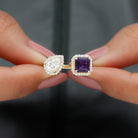 Amethyst and Moissanite Two Stone Cuff Ring Amethyst - ( AAA ) - Quality - Rosec Jewels