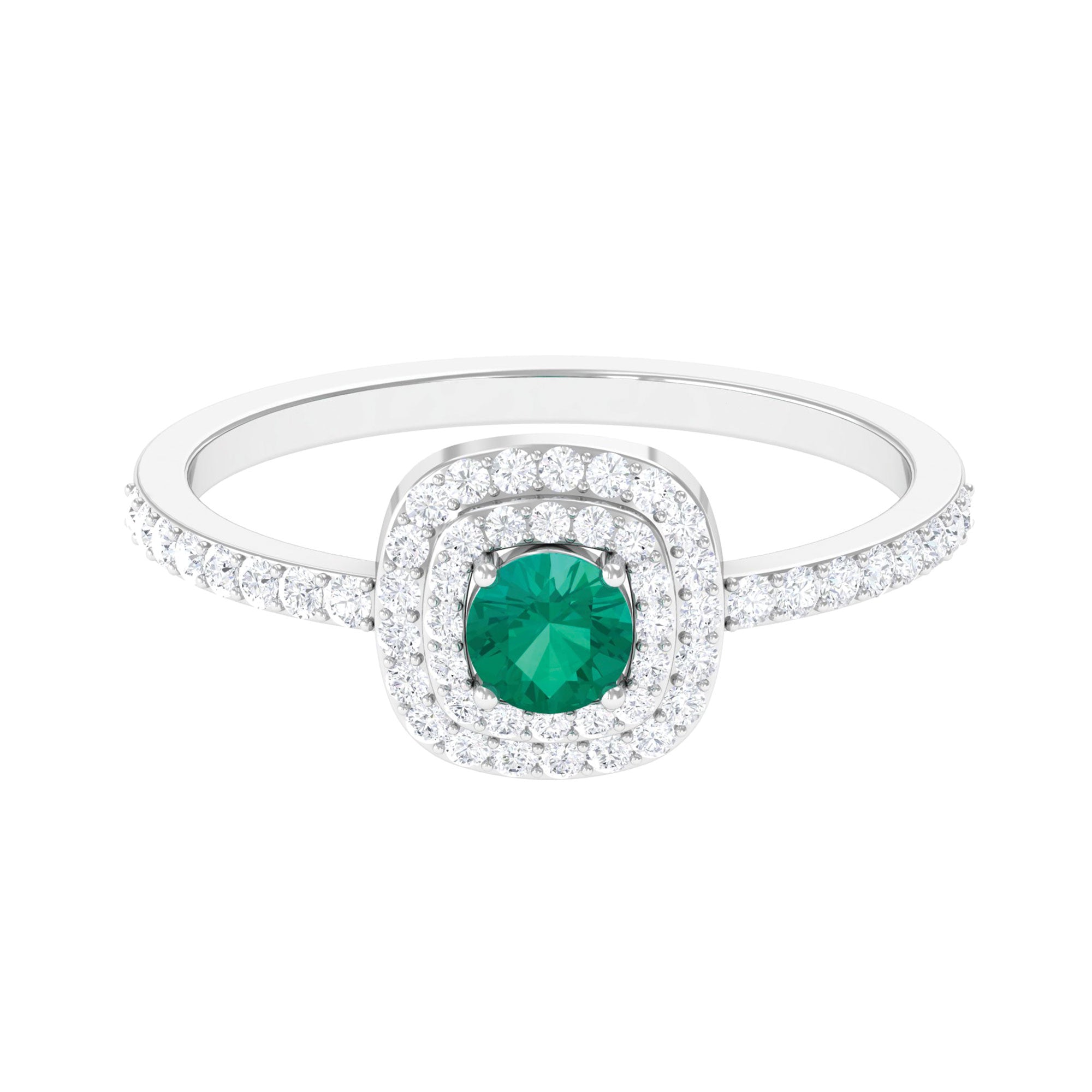 3/4 CT Emerald Engagement Ring with Diamond Double Halo Emerald - ( AAA ) - Quality - Rosec Jewels