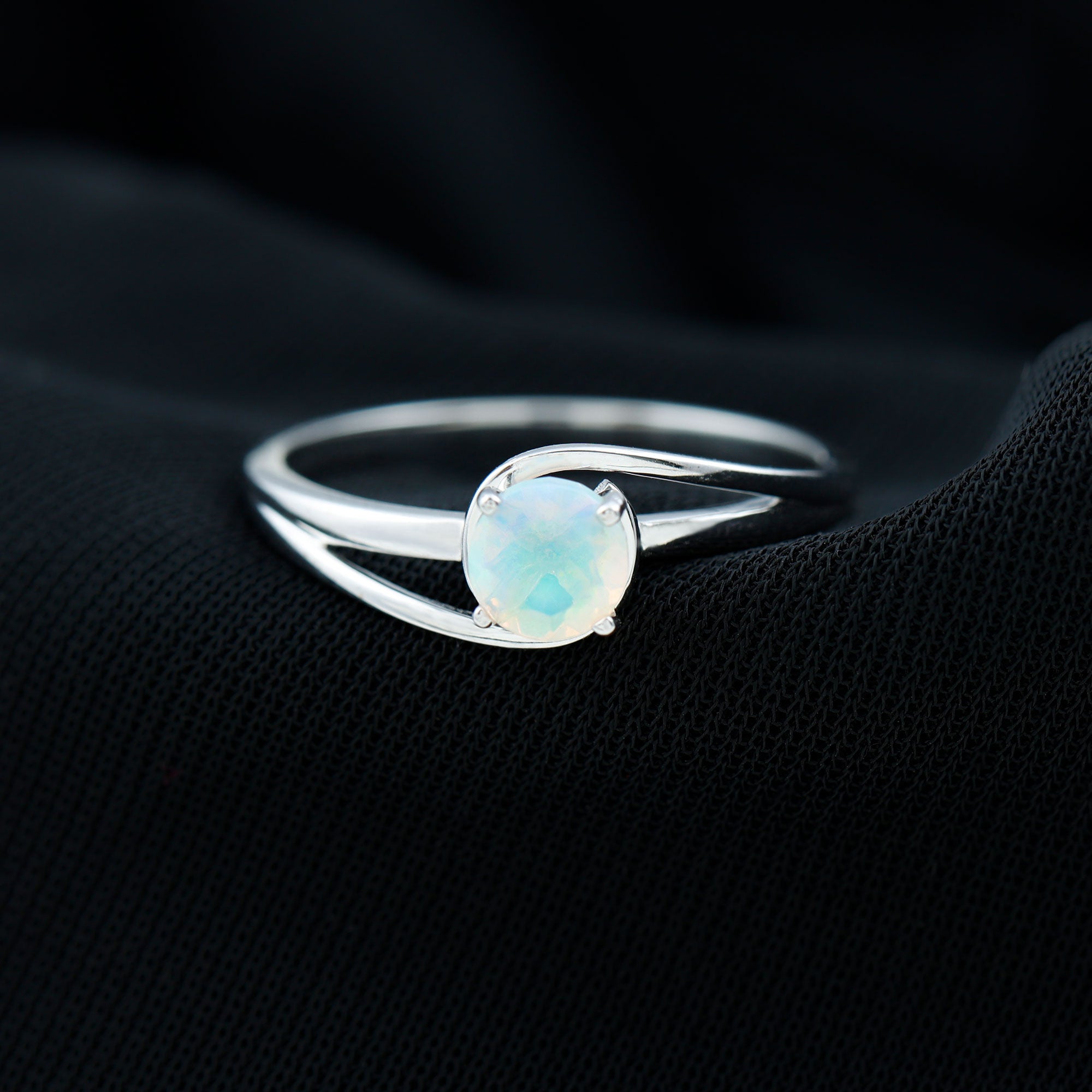 Round Ethiopian Opal Solitaire Promise Ring Ethiopian Opal - ( AAA ) - Quality - Rosec Jewels