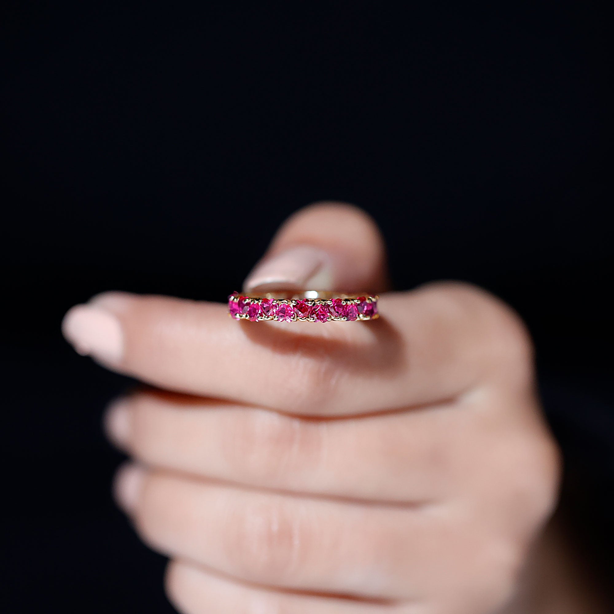 Heart Shape Lab Grown Pink Sapphire Eternity Ring in Claw Setting Lab Created Pink Sapphire - ( AAAA ) - Quality - Rosec Jewels