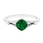 1 CT Cushion Cut Created Emerald Engagement Ring with Diamond in Split Shank Lab Created Emerald - ( AAAA ) - Quality - Rosec Jewels