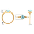 Cushion Cut Aquamarine Solitaire Ring with Diamond in Split Shank Aquamarine - ( AAA ) - Quality - Rosec Jewels