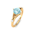 Cushion Cut Aquamarine Solitaire Ring with Diamond in Split Shank Aquamarine - ( AAA ) - Quality - Rosec Jewels