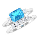 Octagon Cut Swiss Blue Topaz Contemporary Wedding Ring Set with Moissanite Swiss Blue Topaz - ( AAA ) - Quality - Rosec Jewels