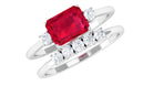 Emerald Cut Created Ruby Contemporary Wedding Ring Set with Diamond Lab Created Ruby - ( AAAA ) - Quality - Rosec Jewels