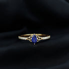 Marquise Cut Solitaire Created Blue Sapphire Celtic Knot Ring with Diamond Lab Created Blue Sapphire - ( AAAA ) - Quality - Rosec Jewels