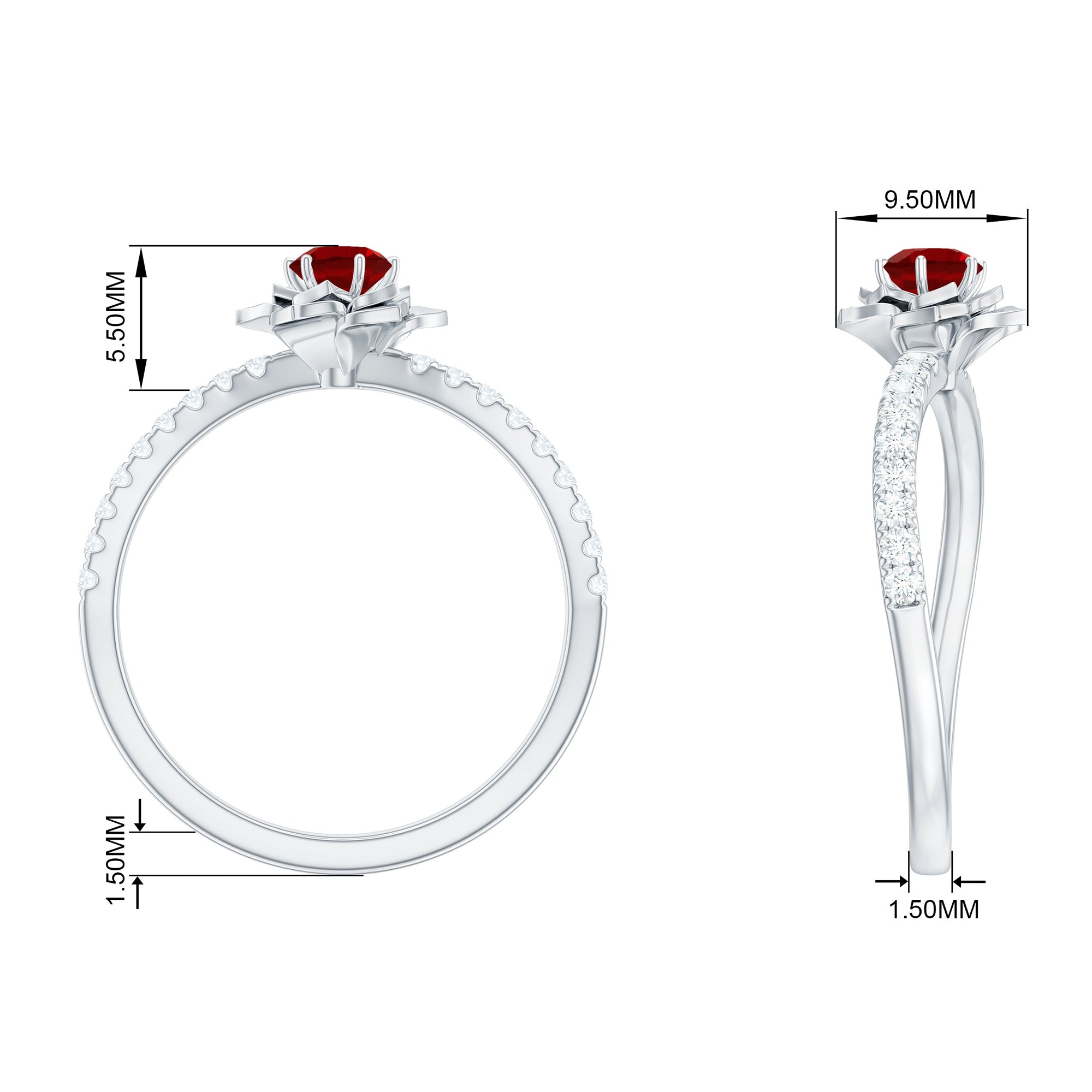 3/4 CT Created Ruby and Diamond Flower Engagement Ring Lab Created Ruby - ( AAAA ) - Quality - Rosec Jewels