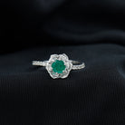 1/2 CT Emerald Flower Engagement Ring with Diamond Emerald - ( AAA ) - Quality - Rosec Jewels