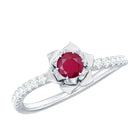 Floral Inspired Ruby Rose Engagement Ring with Diamond Ruby - ( AAA ) - Quality - Rosec Jewels