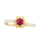 Floral Inspired Ruby Rose Engagement Ring with Diamond Ruby - ( AAA ) - Quality - Rosec Jewels