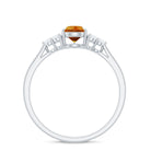 Pear Cut Real Citrine Solitaire Ring with Diamond Trio Citrine - ( AAA ) - Quality - Rosec Jewels