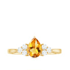 Pear Cut Real Citrine Solitaire Ring with Diamond Trio Citrine - ( AAA ) - Quality - Rosec Jewels