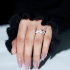 Rosec Jewels-Round Shape Rose Quartz Three Stone Crossover Ring