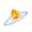 Pear Shape Orange Sapphire Solitaire Ring with Diamond Trio Orange Sapphire - ( AAA ) - Quality - Rosec Jewels