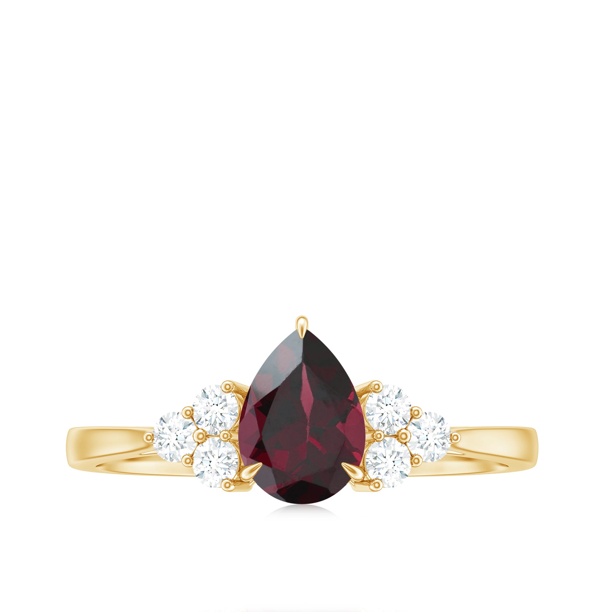 Pear Shaped Rhodolite Solitaire Ring with Diamond Trio Rhodolite - ( AAA ) - Quality - Rosec Jewels