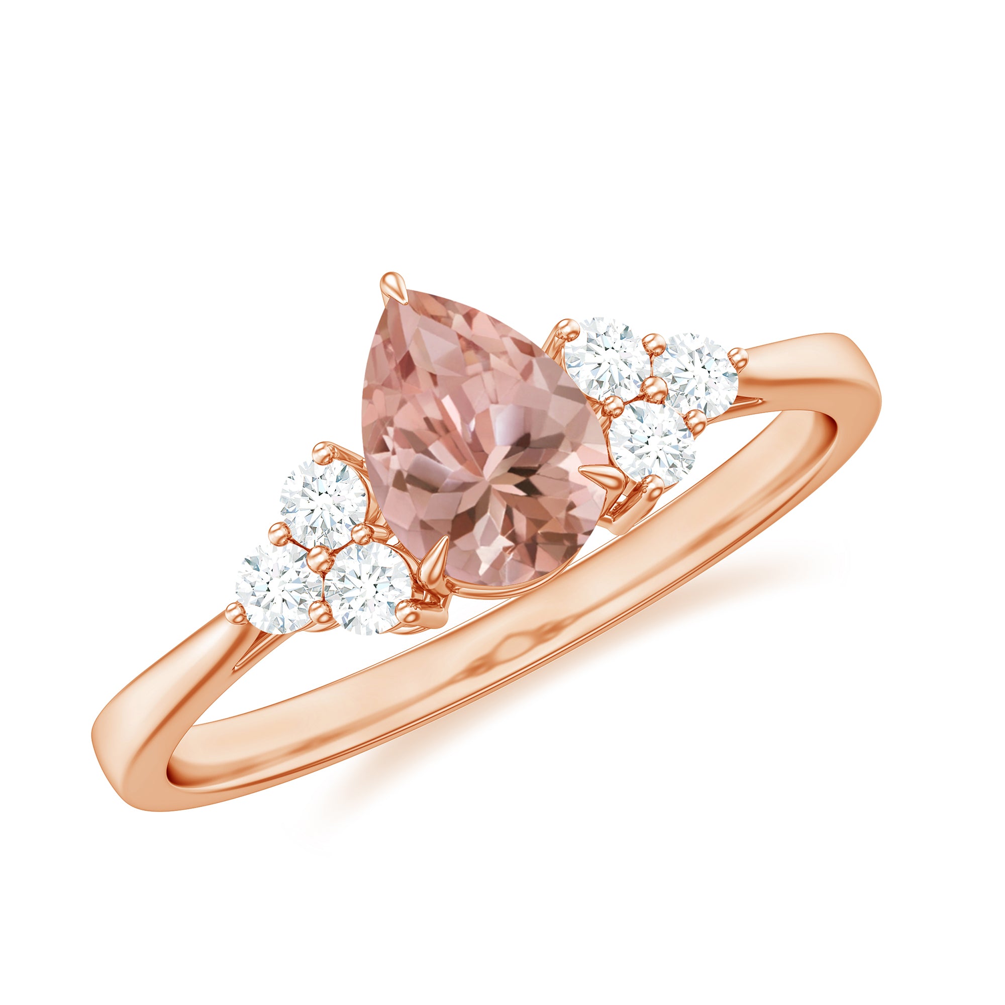 Pear Shaped Morganite Solitaire Ring with Diamond Trio Morganite - ( AAA ) - Quality - Rosec Jewels