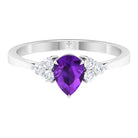 Pear Amethyst Solitaire Ring with Diamond Trio Amethyst - ( AAA ) - Quality - Rosec Jewels