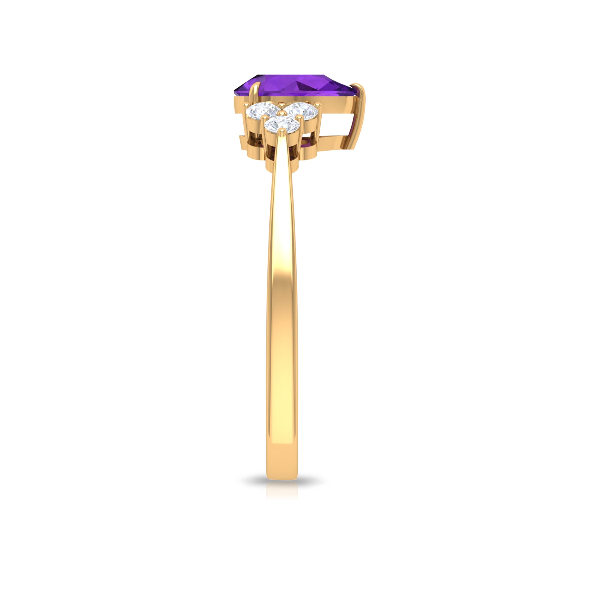 Pear Amethyst Solitaire Ring with Diamond Trio Amethyst - ( AAA ) - Quality - Rosec Jewels