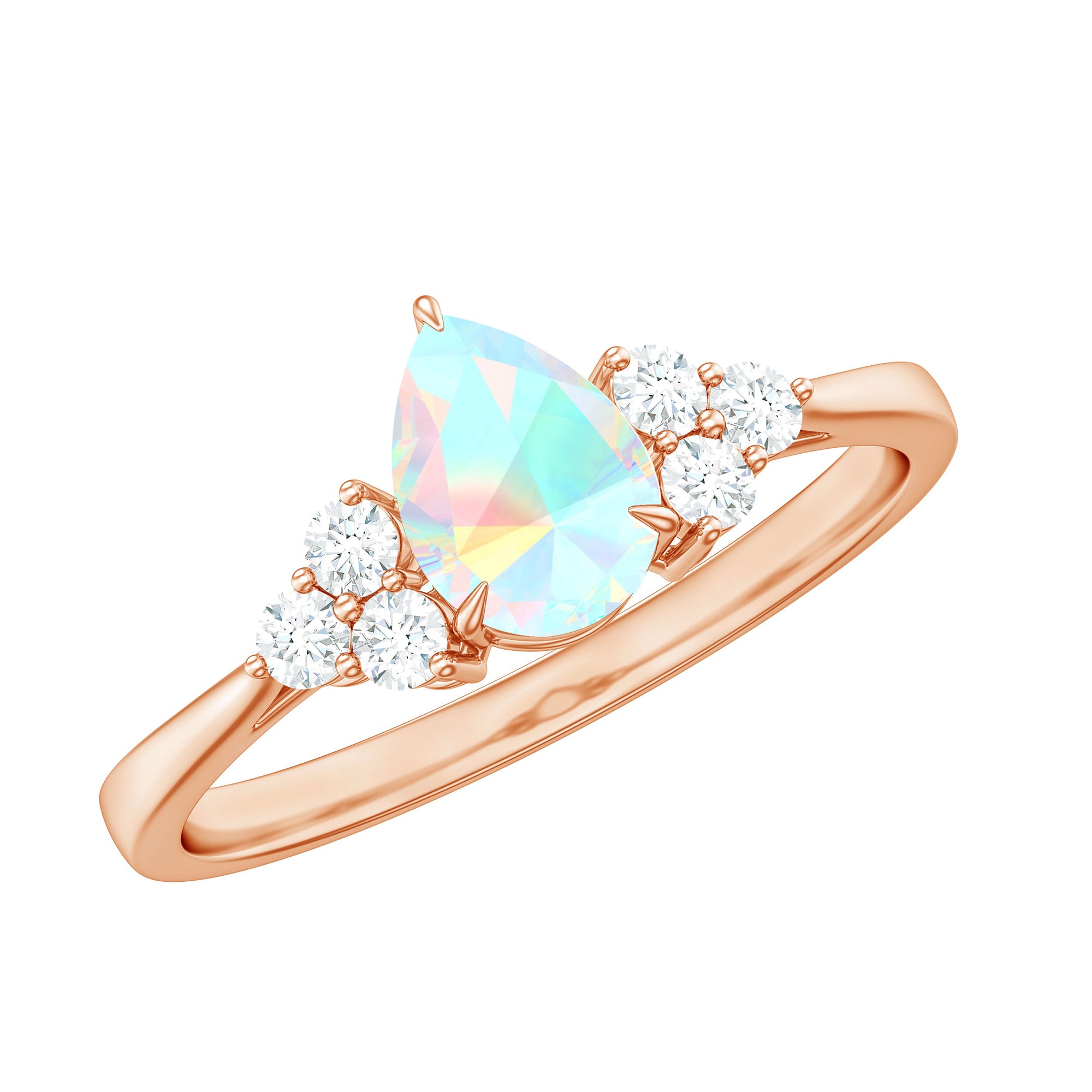 1 CT Pear Shape Ethiopian Opal and Diamond Trio Engagement Ring Ethiopian Opal - ( AAA ) - Quality - Rosec Jewels