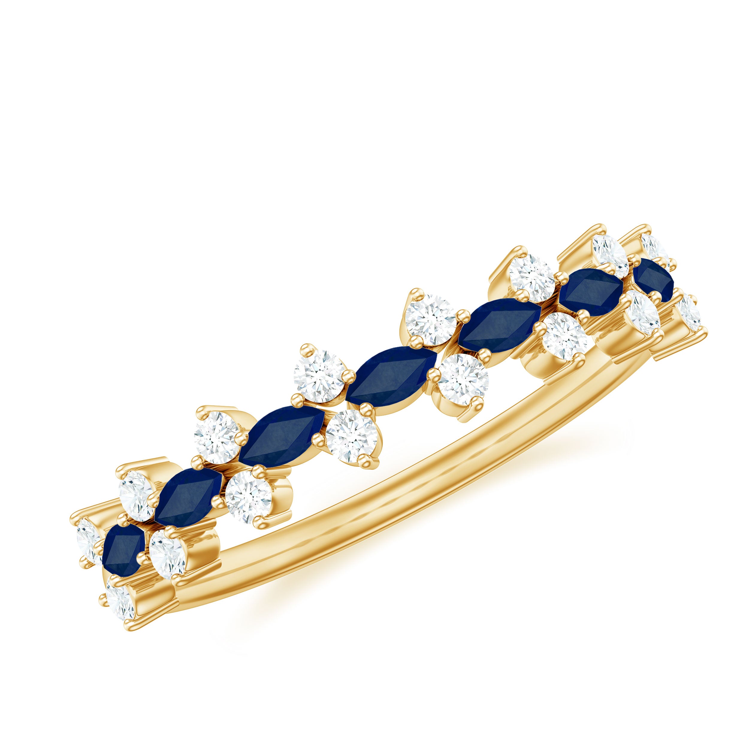 Classic Blue Sapphire and Diamond Half Eternity Ring Blue Sapphire - ( AAA ) - Quality - Rosec Jewels