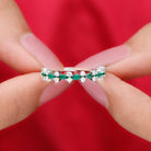 Green Emerald and Diamond Half Eternity Ring Emerald - ( AAA ) - Quality - Rosec Jewels