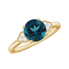 Round London Blue Topaz Solitaire Ring with Diamond Trio London Blue Topaz - ( AAA ) - Quality - Rosec Jewels