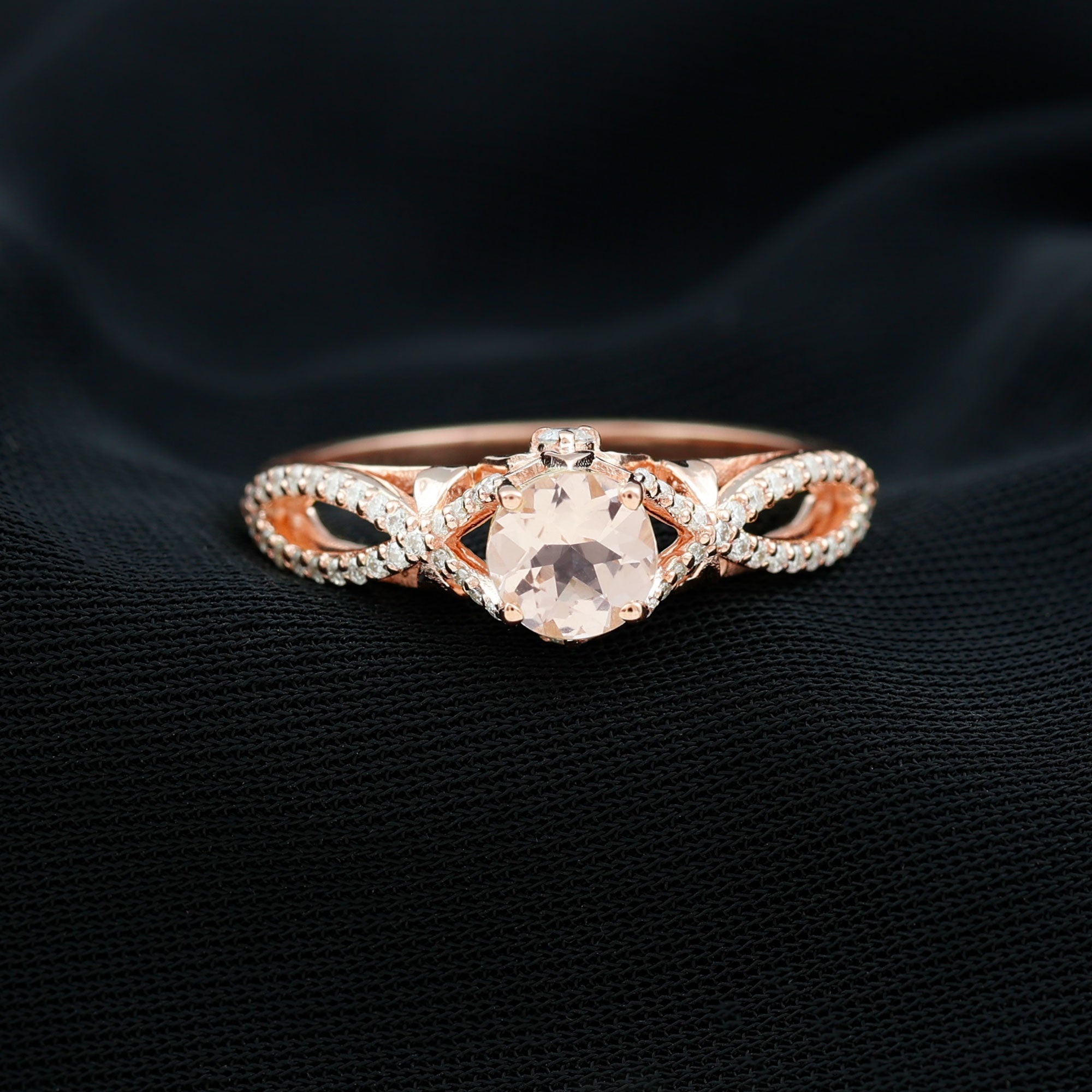 Designer Morganite and Diamond Crossover Engagement Ring Morganite - ( AAA ) - Quality - Rosec Jewels