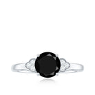 Real Black Onyx Solitaire Engagement Ring with Diamond Trio Black Onyx - ( AAA ) - Quality - Rosec Jewels