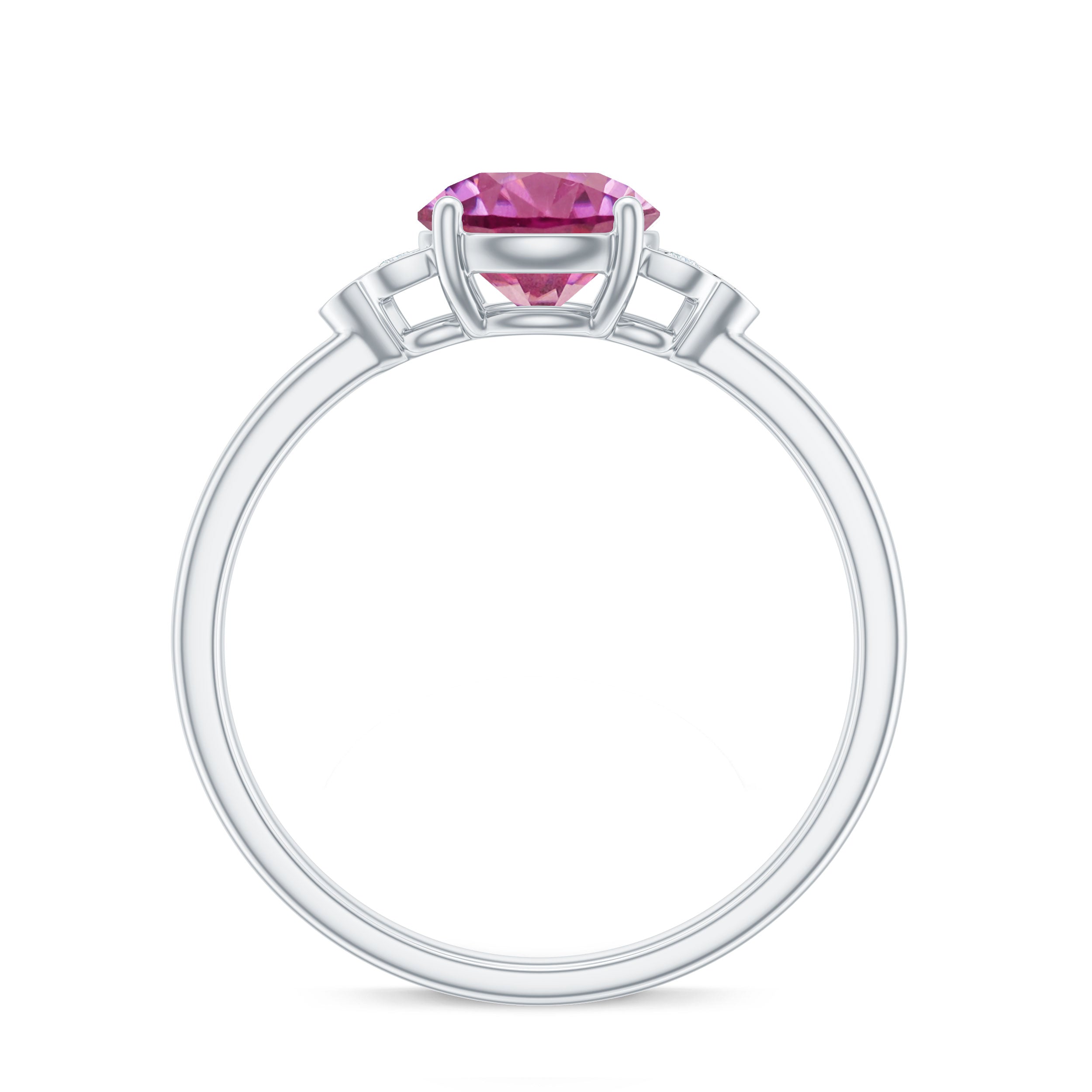 Round Pink Tourmaline Solitaire Engagement Ring with Diamond Pink Tourmaline - ( AAA ) - Quality - Rosec Jewels