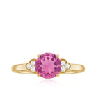 Round Pink Tourmaline Solitaire Engagement Ring with Diamond Pink Tourmaline - ( AAA ) - Quality - Rosec Jewels