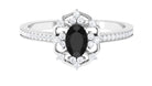 1 CT Vintage Style Created Black Diamond Flower Engagement Ring with Diamond Lab Created Black Diamond - ( AAAA ) - Quality - Rosec Jewels