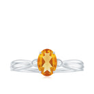 Oval Cut Real Citrine Solitaire Ring with Engraved Details Citrine - ( AAA ) - Quality - Rosec Jewels