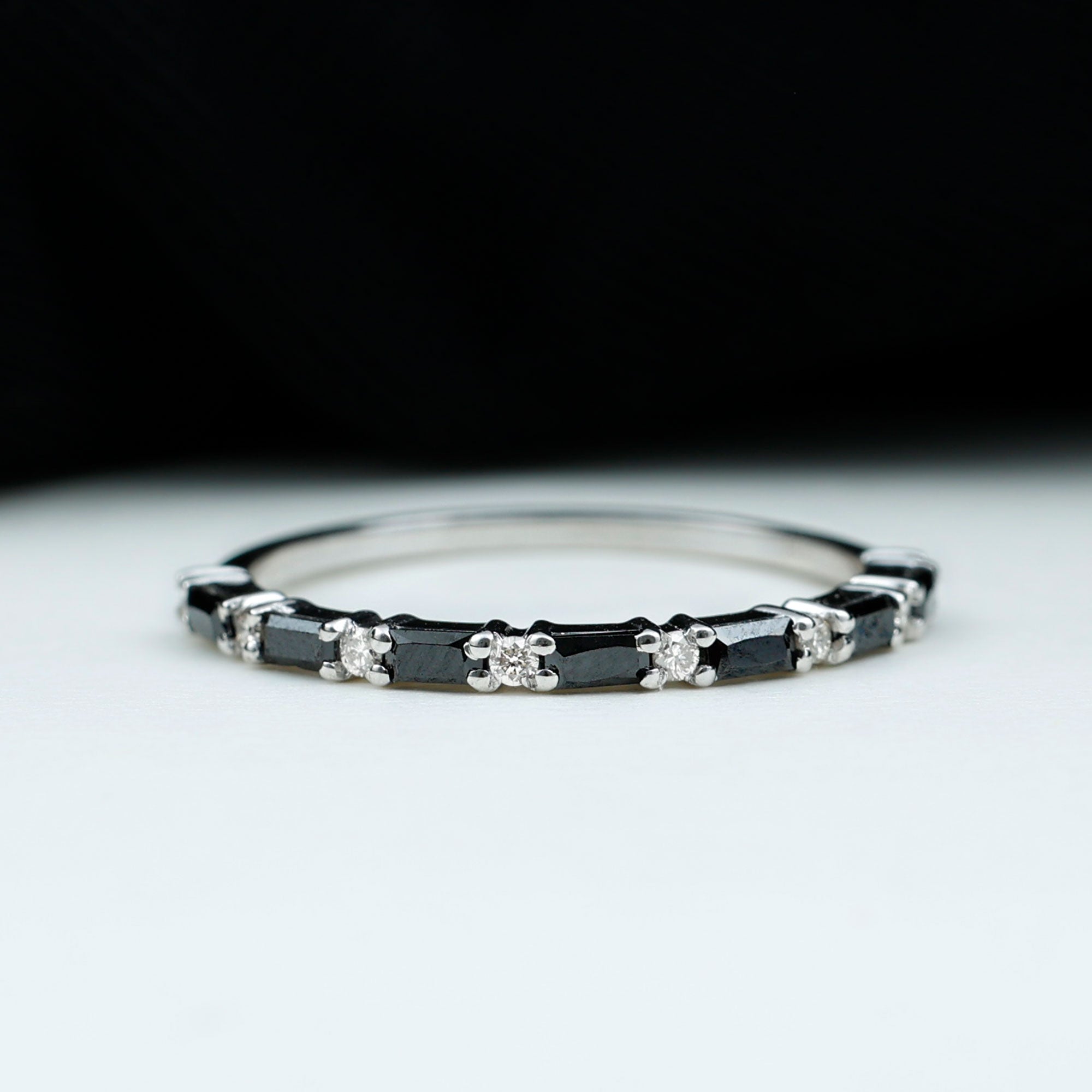 Lab Grown Black Diamond and Diamond Minimal Half Eternity Ring Lab Created Black Diamond - ( AAAA ) - Quality - Rosec Jewels