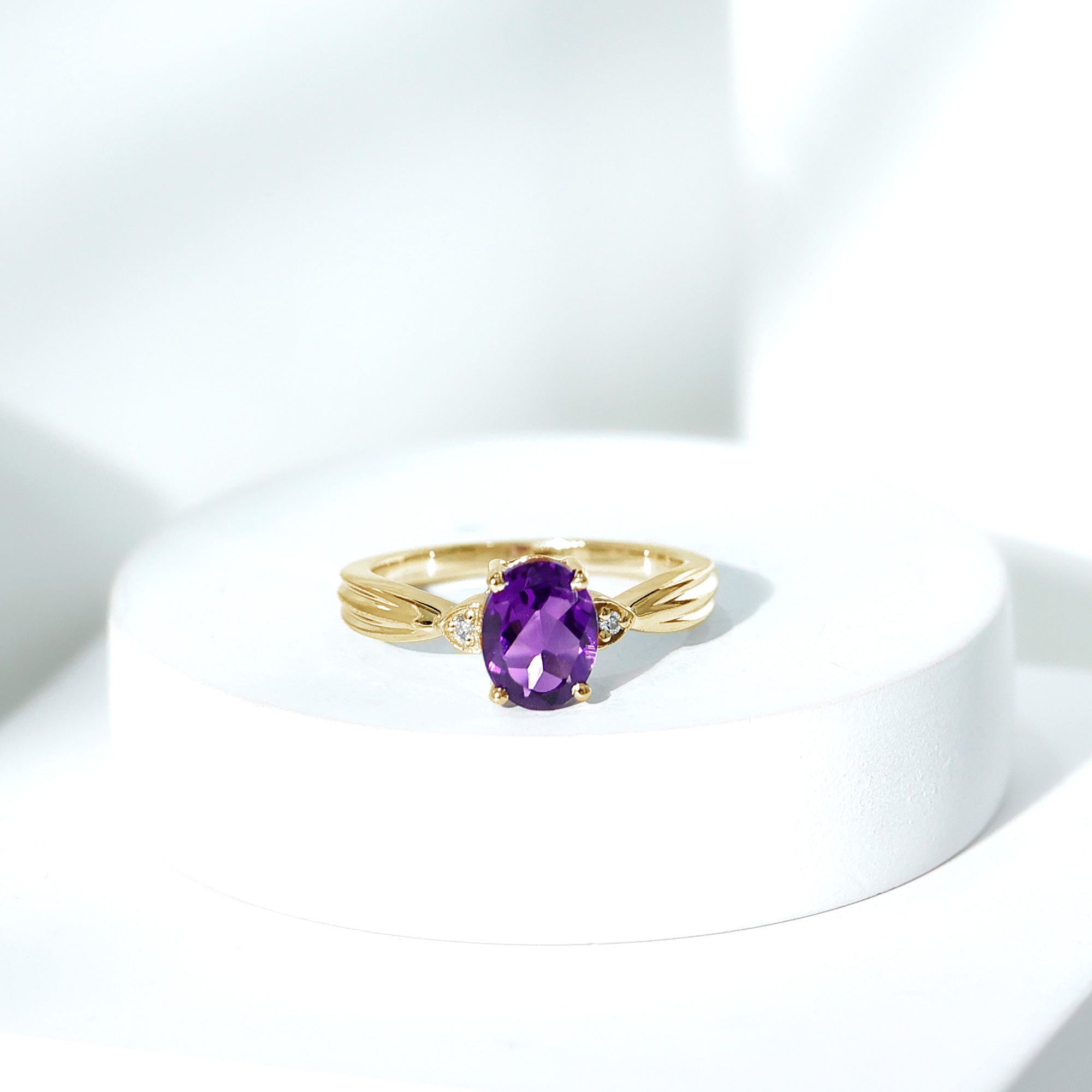 1.25 CT Oval Cut Amethyst Solitaire Ring with Diamond Amethyst - ( AAA ) - Quality - Rosec Jewels