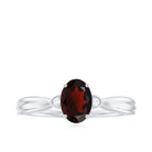 Oval Cut Garnet Solitaire Ring with Diamond Garnet - ( AAA ) - Quality - Rosec Jewels