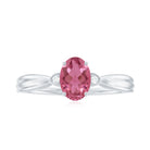 Oval Shape Pink Tourmaline Solitaire Ring with Diamond Pink Tourmaline - ( AAA ) - Quality - Rosec Jewels