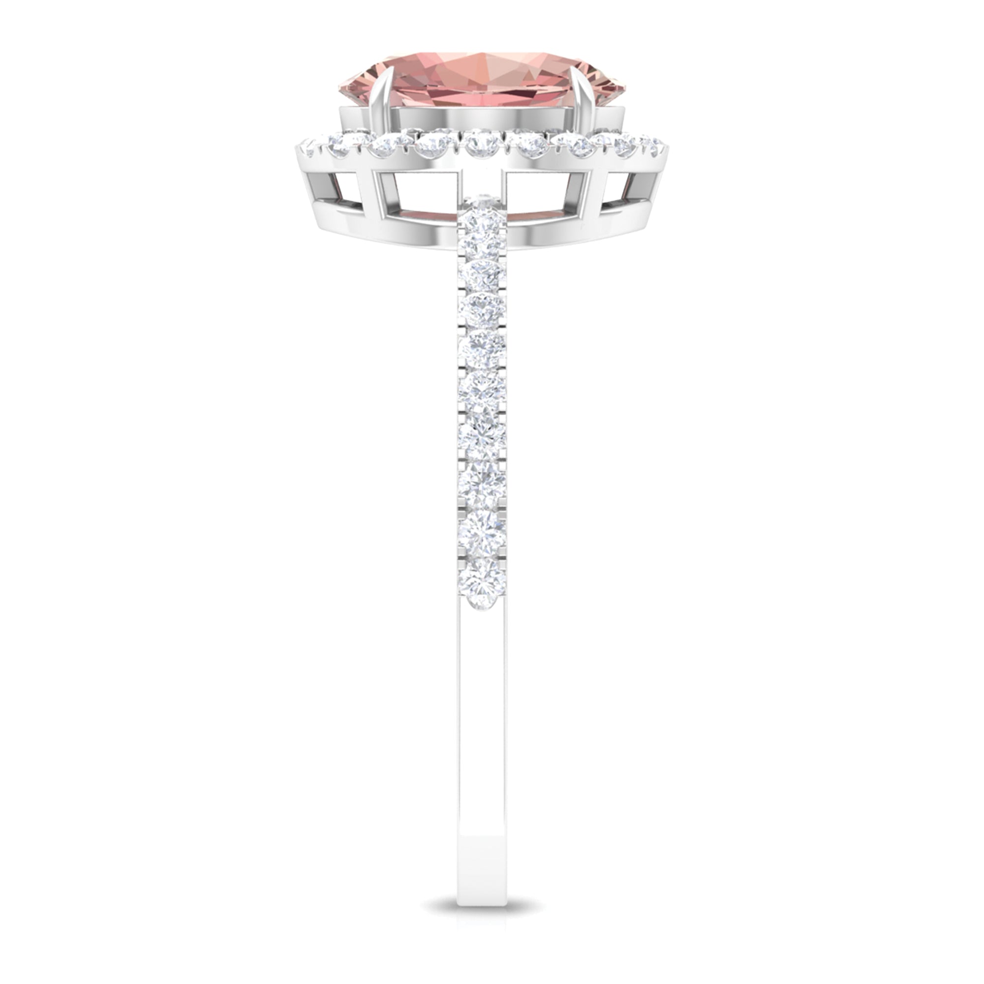 1.50 CT Oval Shape Morganite Ring with Diamond Halo Morganite - ( AAA ) - Quality - Rosec Jewels