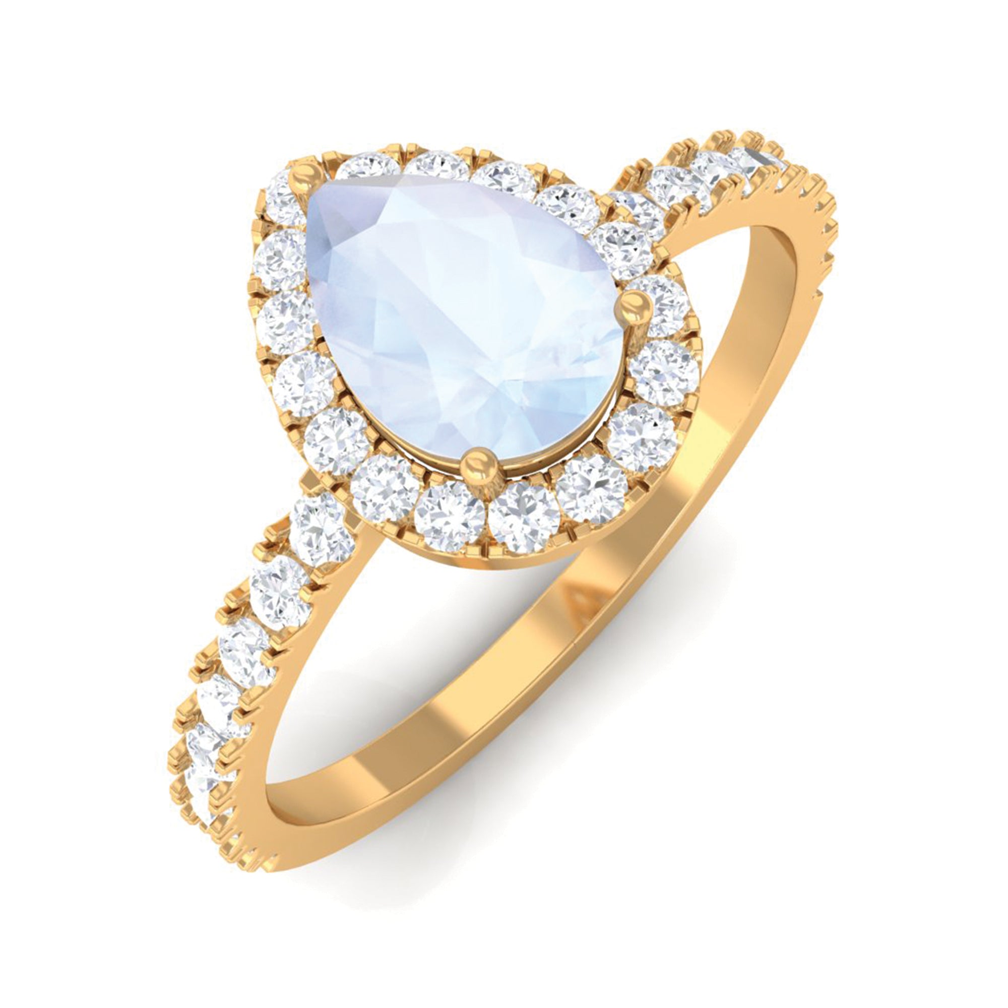 1.25 CT Pear Cut Moonstone Solitaire Simple Engagement Ring with Diamond Accent Moonstone - ( AAA ) - Quality - Rosec Jewels