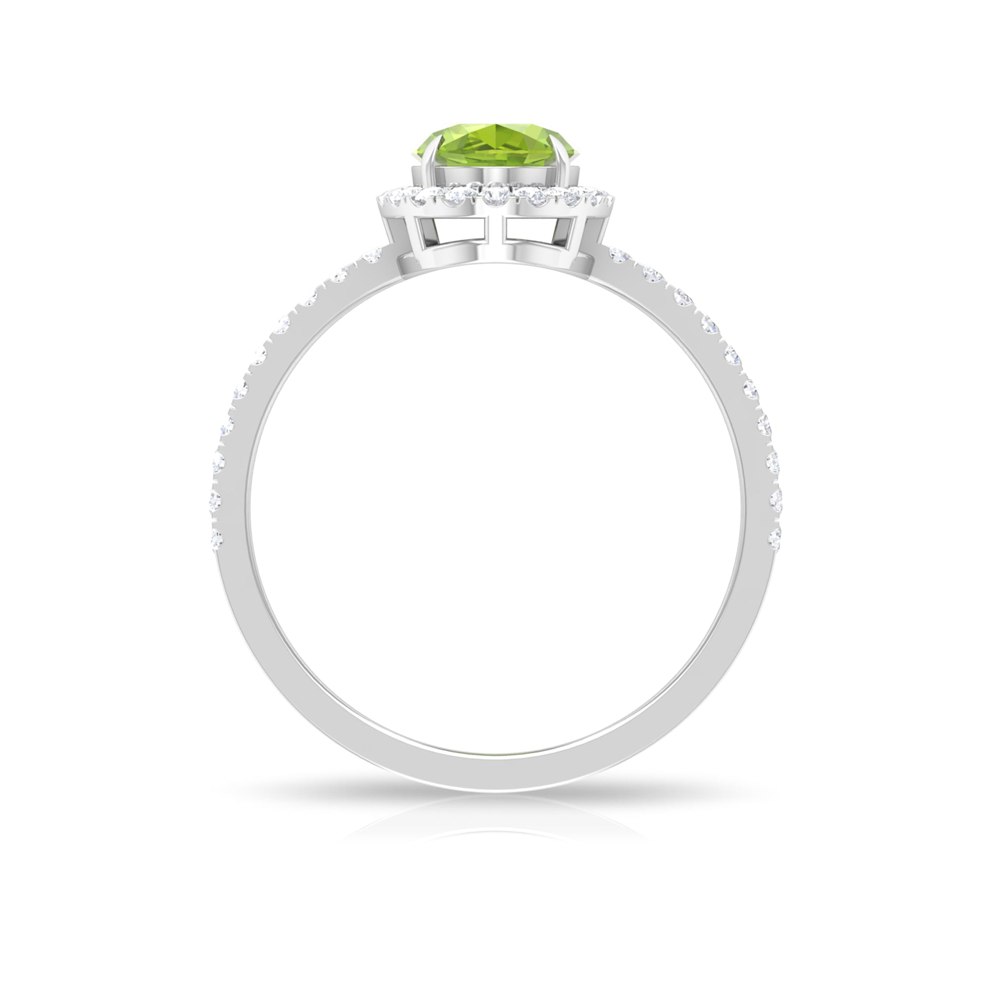 Oval Peridot Halo Engagement Ring with Diamond Peridot - ( AAA ) - Quality - Rosec Jewels