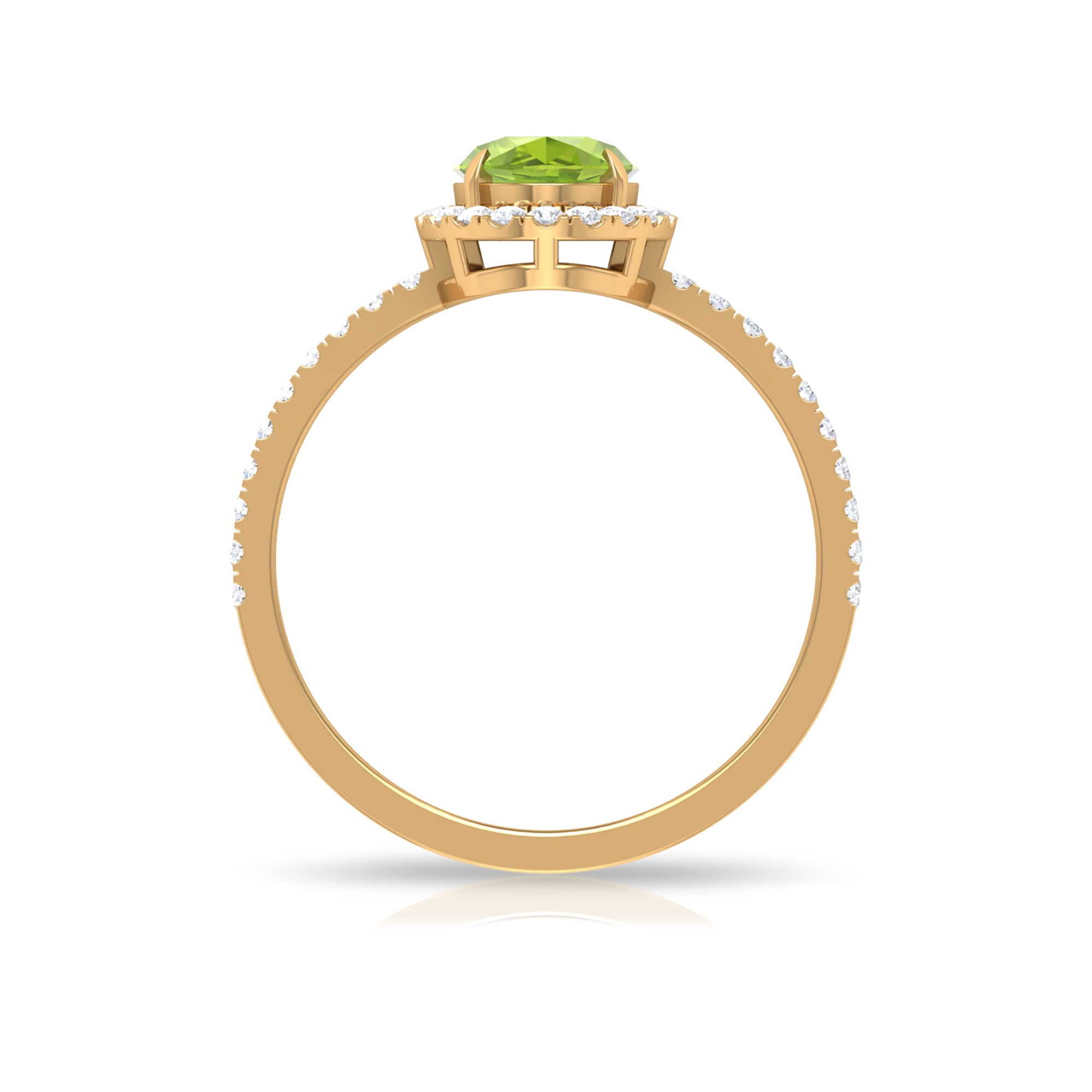 Oval Peridot Halo Engagement Ring with Diamond Peridot - ( AAA ) - Quality - Rosec Jewels