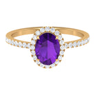 Oval Amethyst Halo Engagement Ring with Diamond Amethyst - ( AAA ) - Quality - Rosec Jewels